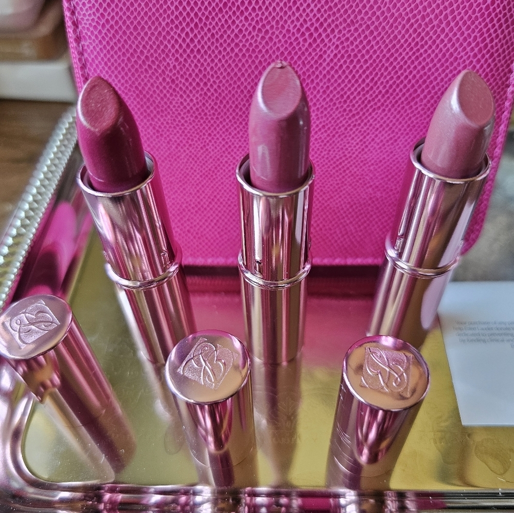 NIB Vintage Estee Lauder Evelyn Lauder Lip Collection 3 Piece Lipstick In Case